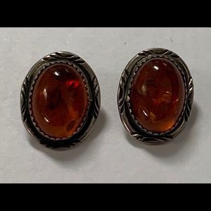 Natural Baltic Amber 925 Silver Pierced Earrings